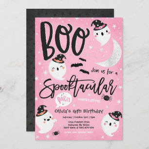 Halloween Pink Cute Ghost Birthday Spooktacular Kaart