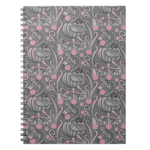 HALLOWEEN PINK FLAMINGO & BLACK CAT IN PUMPKIN, NOTITIEBOEK