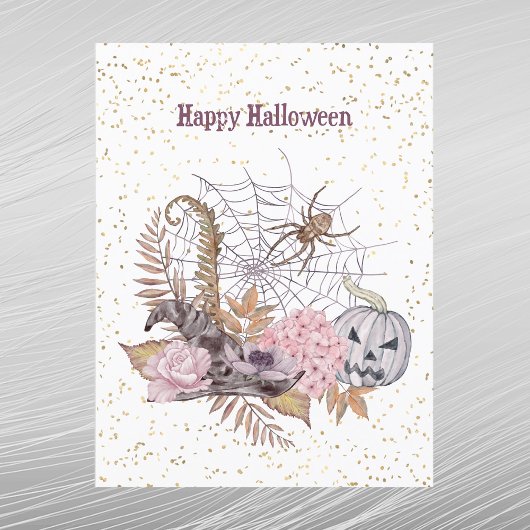 Halloween Pink Floral Pumpkin Spider Web Feestdagenkaart