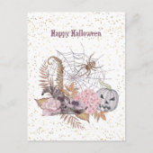 Halloween Pink Floral Pumpkin Spider Web Feestdagenkaart (Voorkant)