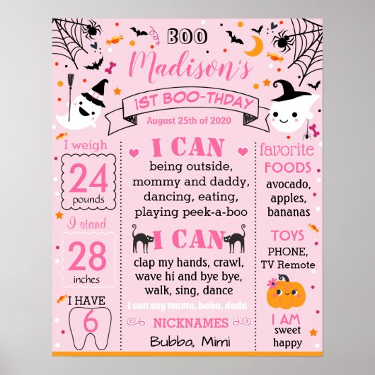 Halloween Pink Ghost Birthday-mijlpaal Poster (Voorkant)