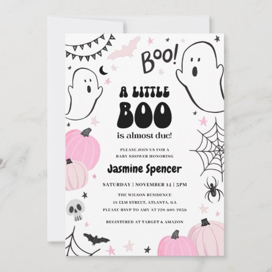 Halloween Pink Little Boo Baby shower Kaart (Voorkant)