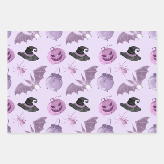 Halloween Pink Paars Bat Witch Pet Lantern Spider Inpakpapier Vel (Voorkant 2)
