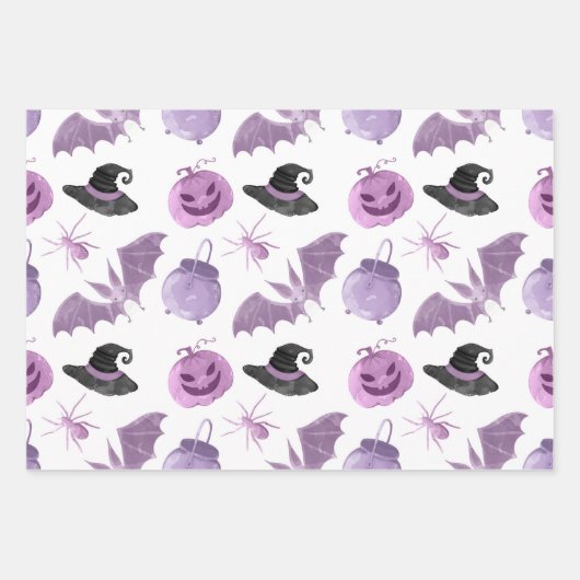 Halloween Pink Paars Bat Witch Pet Lantern Spider Inpakpapier Vel (Voorkant)