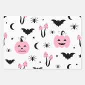 Halloween Pink Pumpkin Bat Moon Star Spider Party Inpakpapier Vel (Voorkant 3)