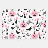 Halloween Pink Pumpkin Bat Moon Star Spider Party Inpakpapier Vel (Voorkant)