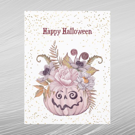 Halloween Pink Pumpkin Floral Feestdagenkaart