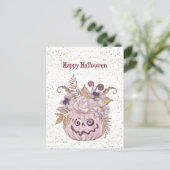 Halloween Pink Pumpkin Floral Feestdagenkaart (Staand voorkant)
