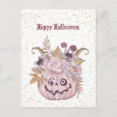 Halloween Pink Pumpkin Floral Feestdagenkaart (Voorkant)