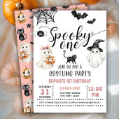 Halloween Pink Spooky ONE 1e verjaardag Uitnodigin Kaart