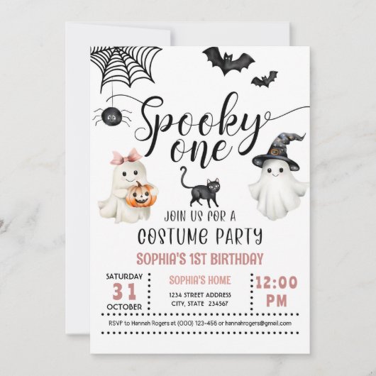 Halloween Pink Spooky ONE 1e verjaardag Uitnodigin Kaart (Voorkant)