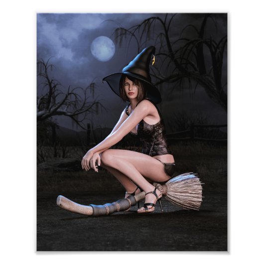 Halloween Pinup Meisje in Moonlight Foto Afdruk (Voorkant)