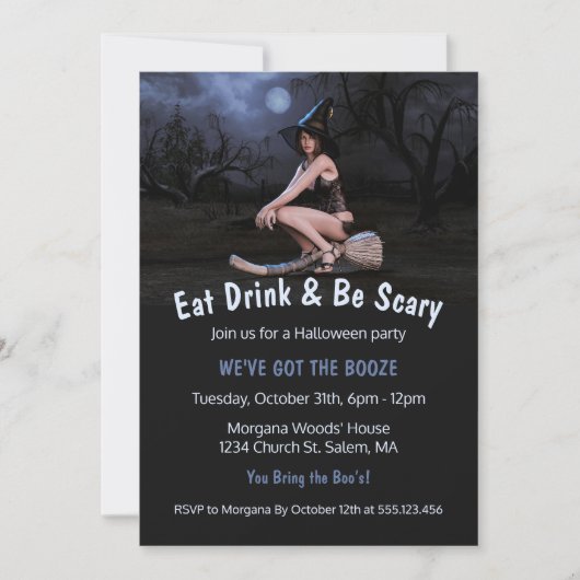 Halloween Pinup Meisje In Moonlight Uitnodiging (Voorkant)