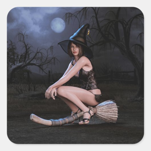 Halloween Pinup Meisje in Moonlight Vierkante Sticker (Voorkant)