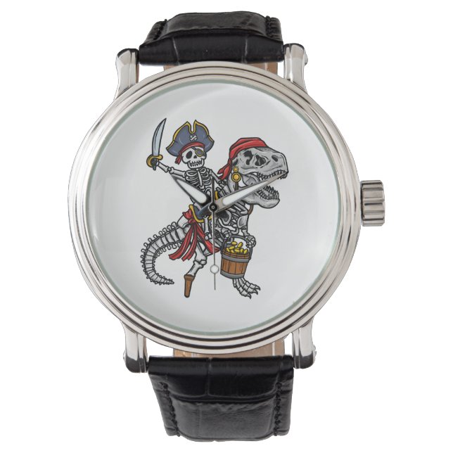 Halloween Pirate Dinosaur Skeleton Horloge (Voorkant)