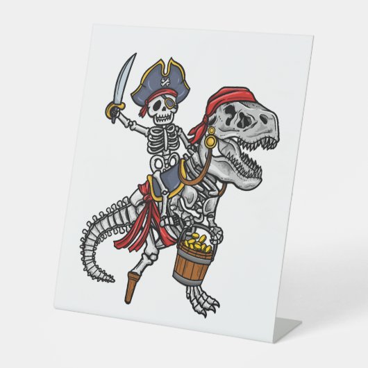 Halloween Pirate Dinosaur Skeleton Reclamebord Met Voetstuk (Voorkant)