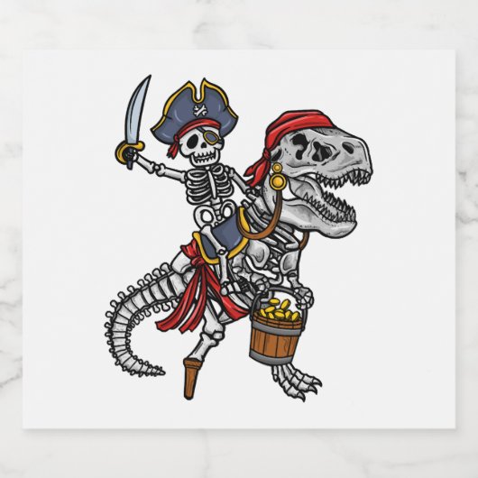 Halloween Pirate Dinosaur Skeleton Sparkling Wijnetiket (Enkel label)
