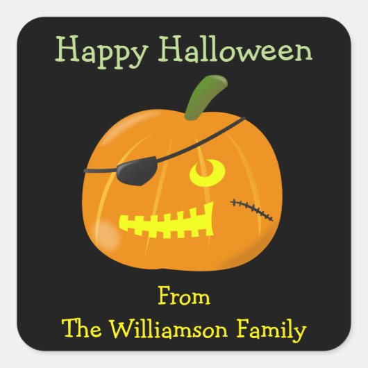 Halloween Pirate Pompoen Schattigee Partij Favor G Vierkante Sticker (Voorkant)