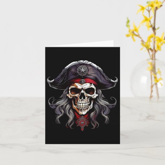 Halloween Pirate Skull Kaart (Gele Bloem)