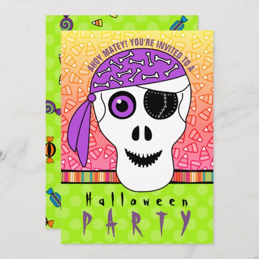 Halloween Pirate Skull Party Kaart (Voorkant / Achterkant)