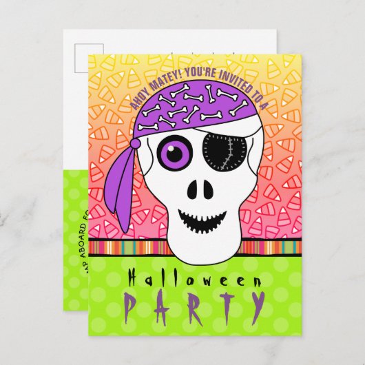 Halloween Pirate Skull Party Uitnodiging Briefkaart (Voorkant / Achterkant)