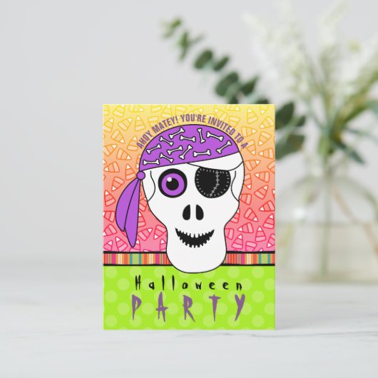 Halloween Pirate Skull Party Uitnodiging Briefkaart (Staand voorkant)