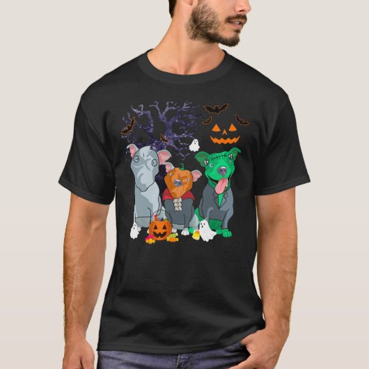 Halloween Pitbull Dog Witch Pitbull Hondenliefhebb T-shirt (Voorkant)
