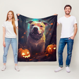 Halloween Pitbull met pompoenen eng Fleece Deken