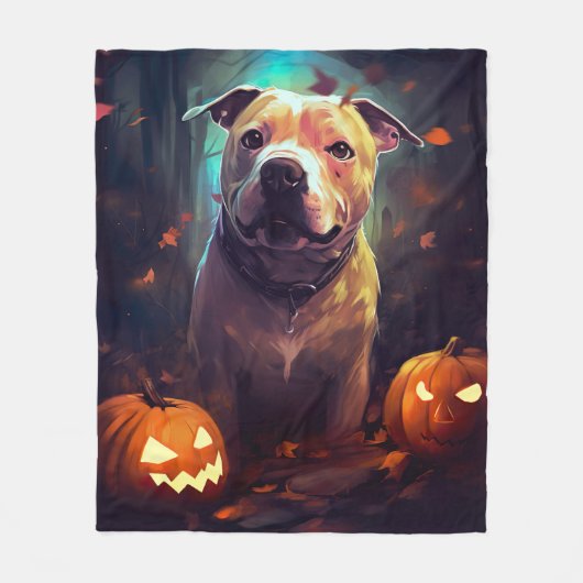 Halloween Pitbull met pompoenen eng Fleece Deken (Voorkant)
