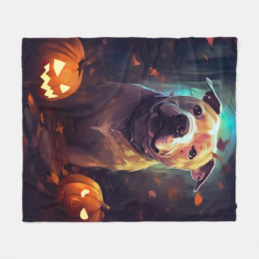 Halloween Pitbull met pompoenen eng Fleece Deken (Voorkant (Horizontaal))
