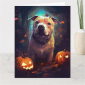 Halloween Pitbull met pompoenen eng Kaart (Voorkant)