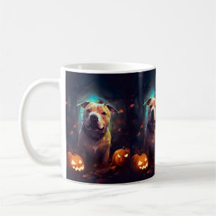 Halloween Pitbull met pompoenen eng Koffiemok