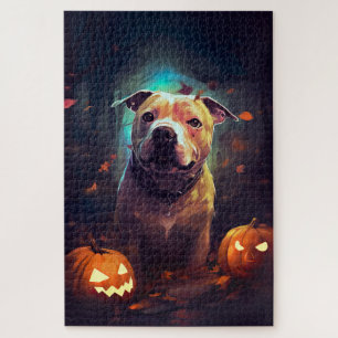Halloween Pitbull met pompoenen eng Legpuzzel