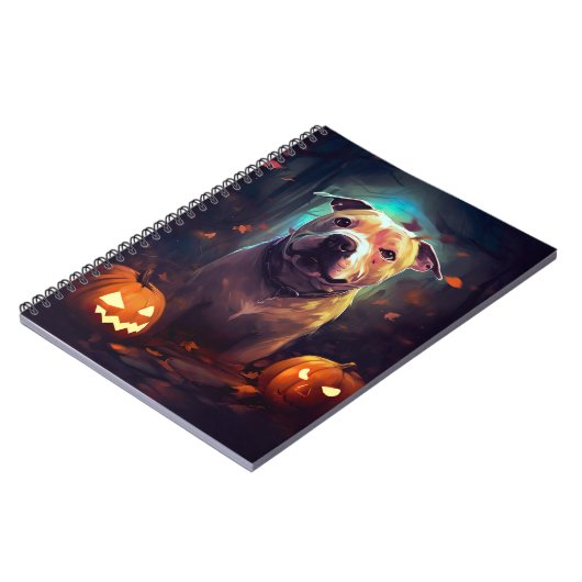 Halloween Pitbull met pompoenen eng Notitieboek (Linkerzijde)