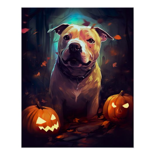 Halloween Pitbull met pompoenen eng Perfect Poster (Voorkant)