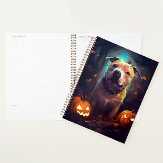 Halloween Pitbull met pompoenen eng Planner (Display)