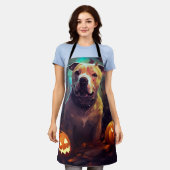 Halloween Pitbull met pompoenen eng Schort (Gedragen)