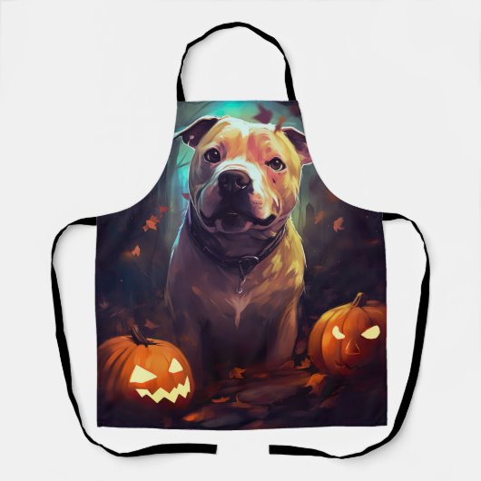 Halloween Pitbull met pompoenen eng Schort (Voorkant)