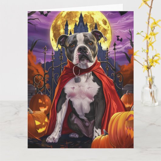 Halloween Pitbull Vampier Pompoenen Eng  Kaart (Gele Bloem)