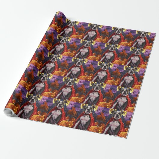 Halloween Pitbull Vampire Pumpkins eng Cadeaupapier (Uitgerold)