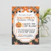 Halloween Plaid & Bloemen uitnodigen Kaart (Staand voorkant)
