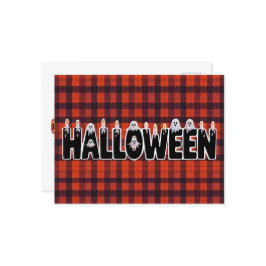 Halloween Plaid Ghost Lettering Briefkaart