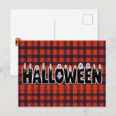 Halloween Plaid Ghost Lettering Briefkaart (Voorkant / Achterkant)
