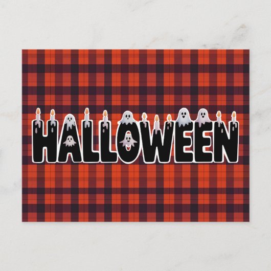 Halloween Plaid Ghost Lettering Briefkaart (Voorkant)