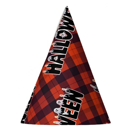 Halloween Plaid Ghost Lettering Feesthoedjes (Links)