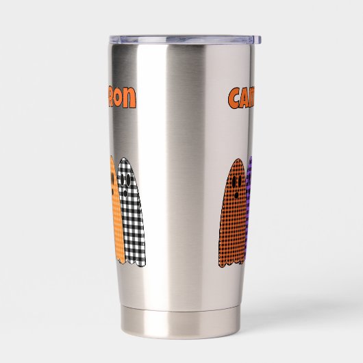 Halloween Plaid Gingham Ghosts Geïsoleerde Drinkbeker (Links)