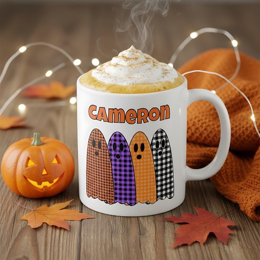 Halloween Plaid Gingham Ghosts Koffiemok