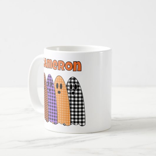 Halloween Plaid Gingham Ghosts Koffiemok (Voorkant links)