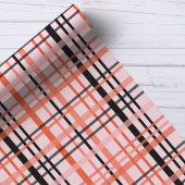 Halloween Plaid Pattern in Roze, Sinaasappel en Zw Cadeaupapier