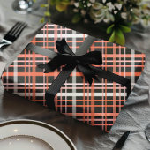 Halloween Plaid Pattern in Sinaasappel, Roze en Zw Cadeaupapier